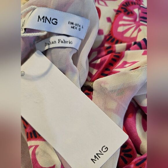 MANGO Printed jumpsuit with metal detail NWT Size Large Pink And Cream - Picture 6 of 6